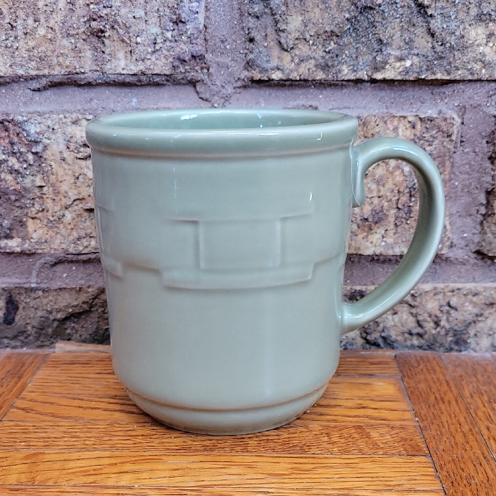Longaberger Sage Green Basket Weave Stoneware Coffee Mug USA